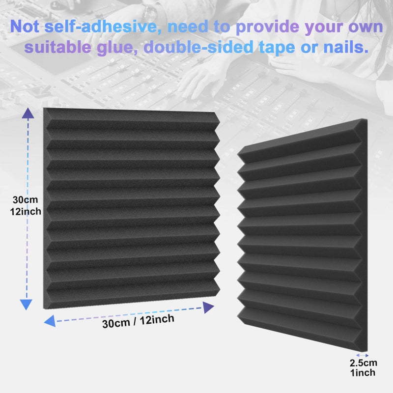 Burdurry 24 Pack Acoustic Panels Soundproof Studio Foam for Walls Sound Absorbing Panels Sound Insulation Panels Wedge for Home Studio Ceiling, 1" X 12" X 12" (Black) - Image 3